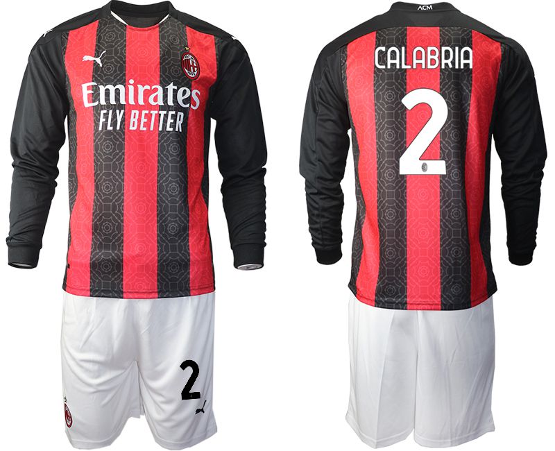 Men 2020-2021 club AC milan home long sleeve #2 red Soccer Jerseys